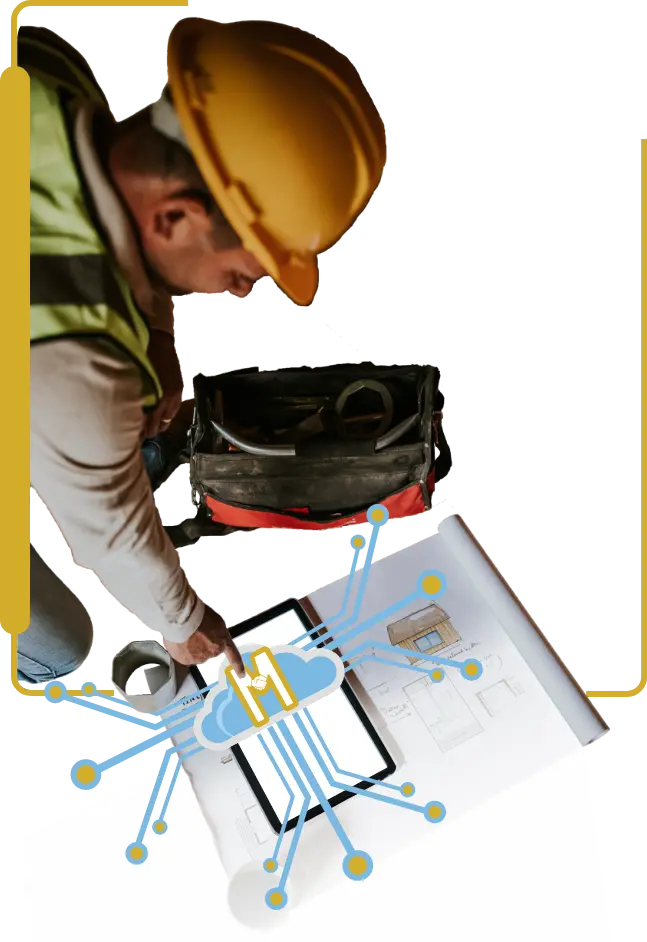 Construction worker interacting with BuildersMeet AI Consultant app on a device